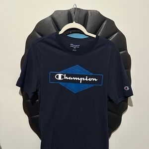 Champion Navy Short-Sleeve Logo Tee with Blue Accent